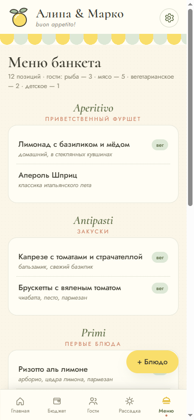 Меню банкета